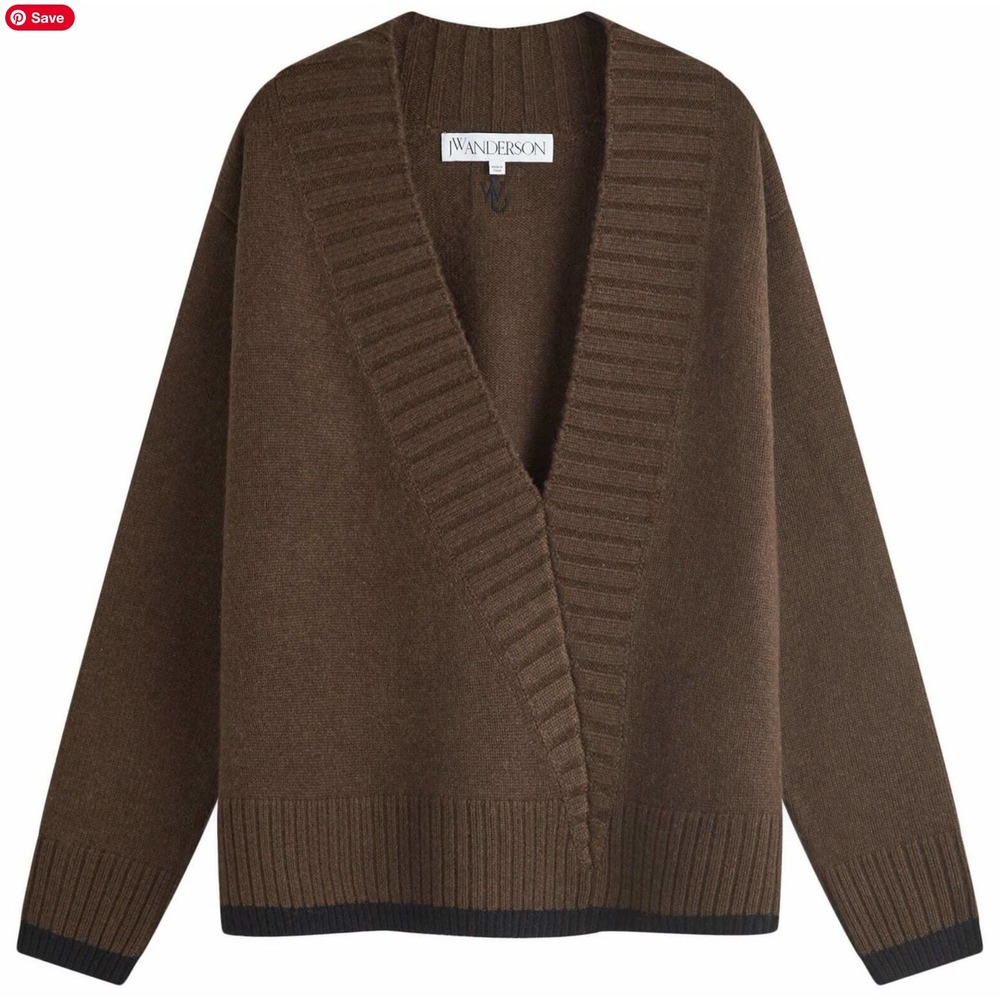 JW Anderson Slanted V-Neck Sweater Jumper Wool Cashmere Brown Luxury Size L